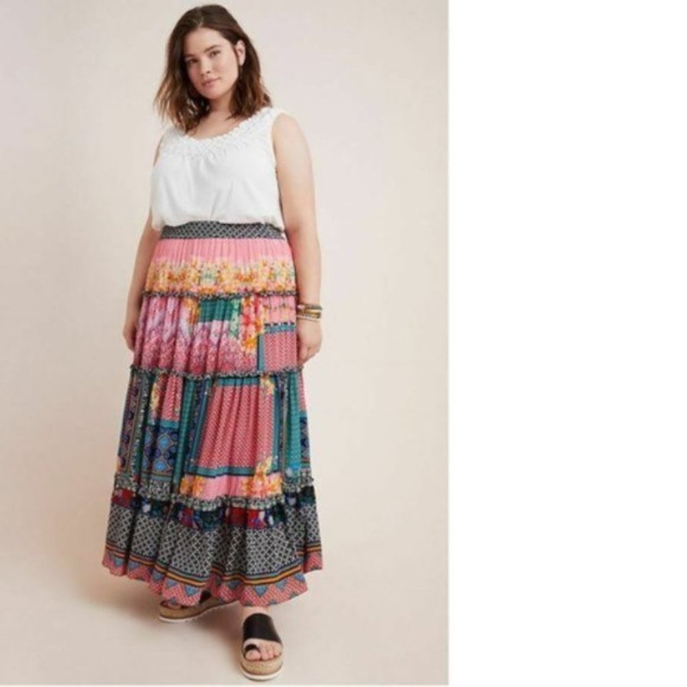 Anthropologie Celina Tiered Maxi Skirt new with tag nwt pink floral flowers